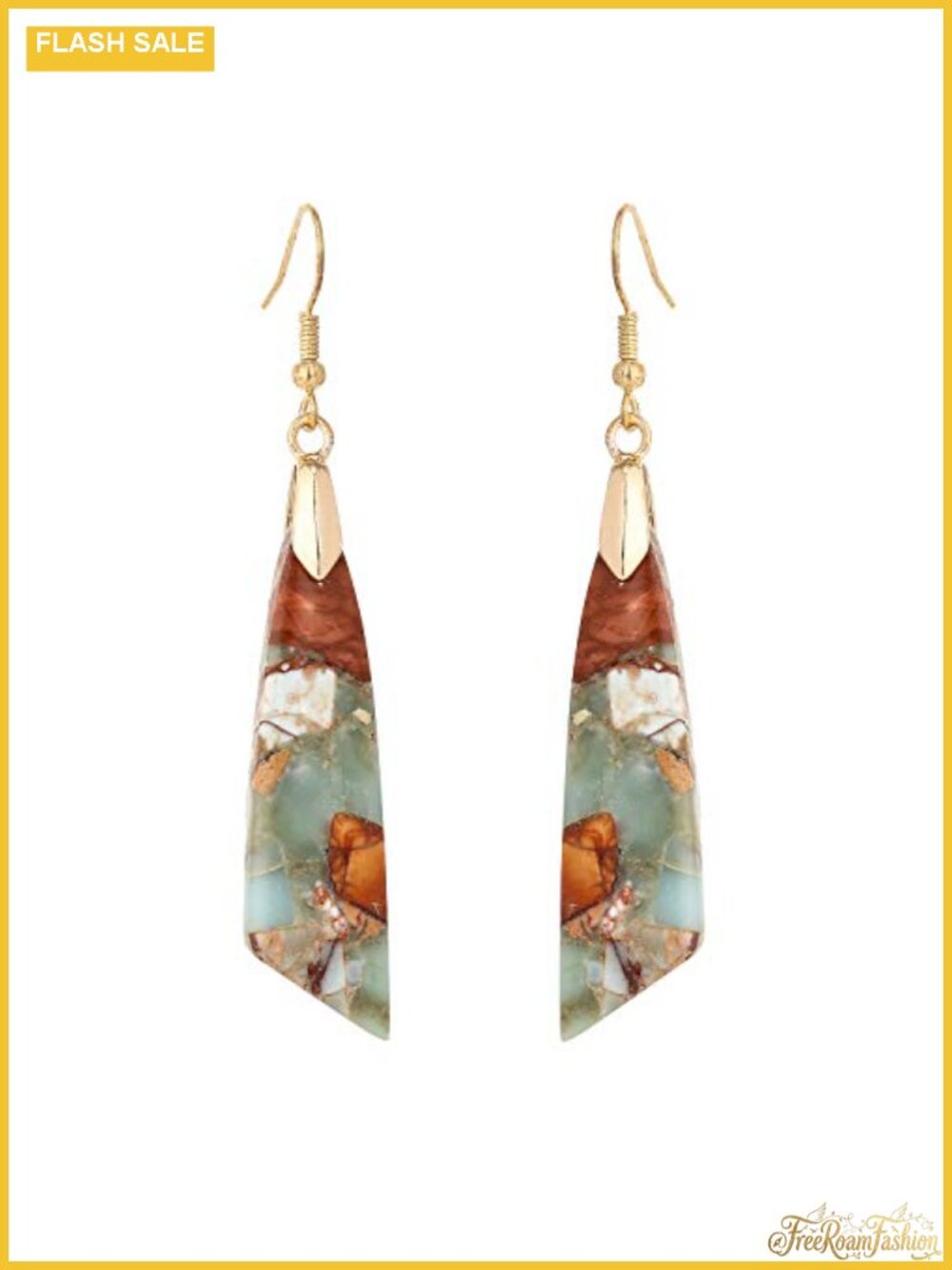 Boho Jasper Stone Dangle Earrings Gold-Plated Fish Hook Lightweight